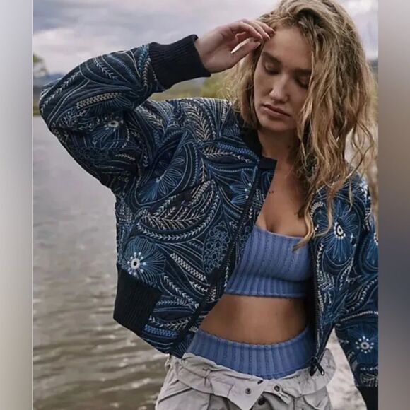FP Movement by Free People Jackets & Blazers - Free People Movement Garden Party Floral Embroidered Cropped Bomber Jacket XL